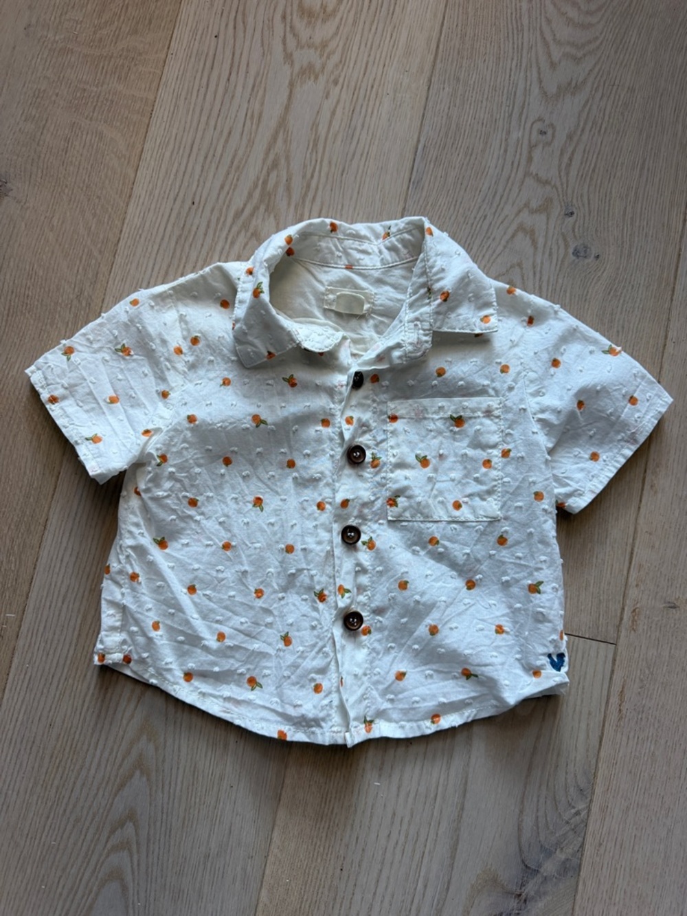 Blue Rooster Collection Ivory Short-Sleeve Button-Down with Orange Print